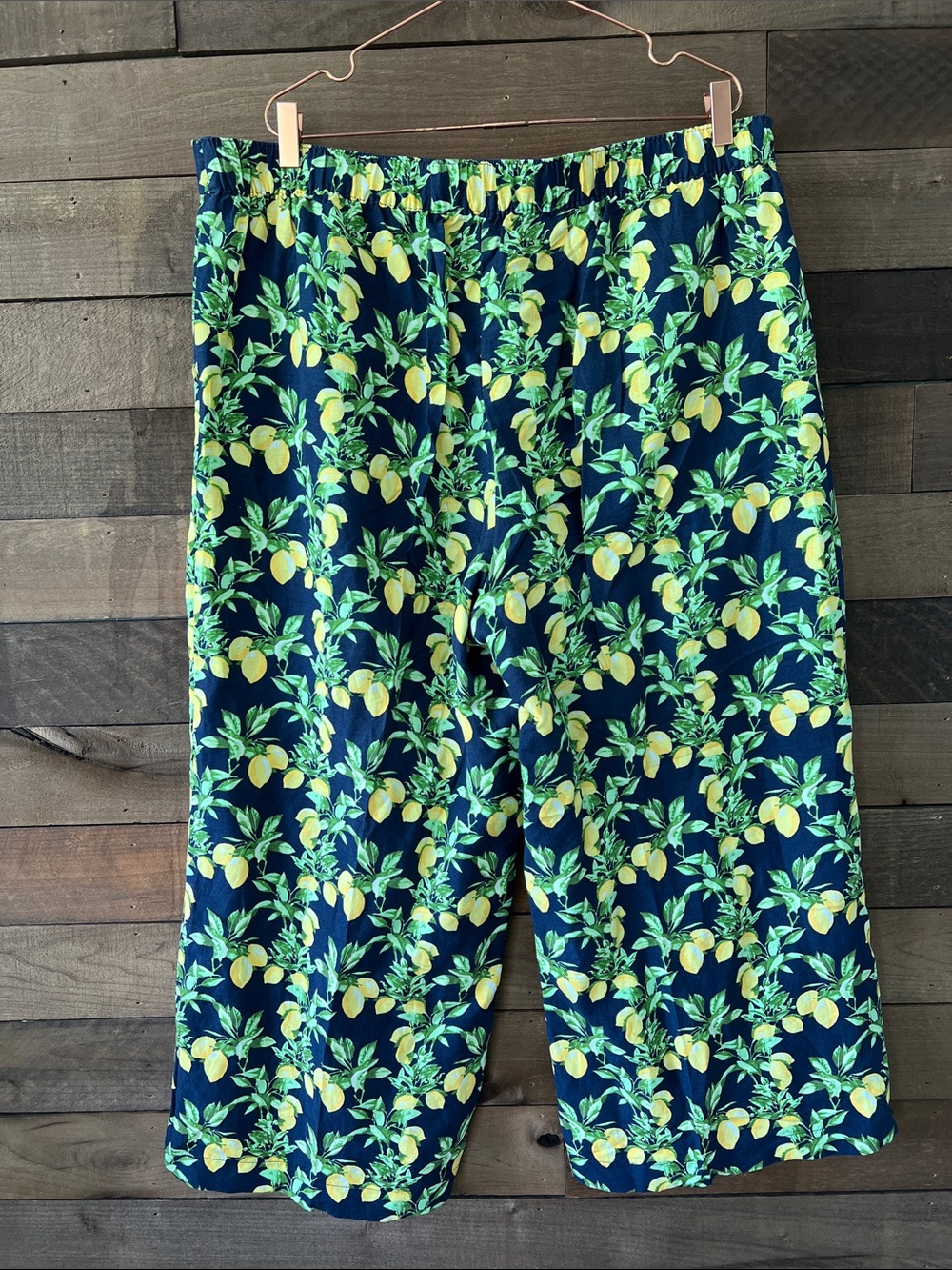 LOFT Women's Lemon Print Fluid Linen Wide Leg Crop Pants Size XXL - Picture 5 of 8